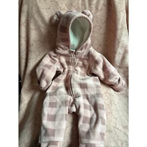 Baby Girl 3 Months Old Navy Pink Plaid Cozy Bear Winter Body Suit